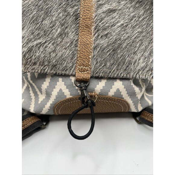 Myra Bag Aztec Motif, Leather, Cotton Backpack, Flap Closure, Grey/White, VGC - Picture 7 of 10